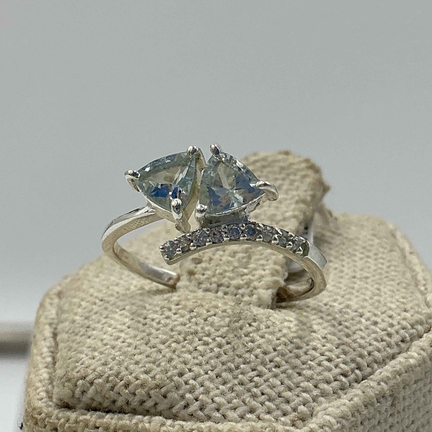 Sterling Silver Double Triangle Flow Aquamarine Ring- Size 7 - Peace, Courage & Clear Communication