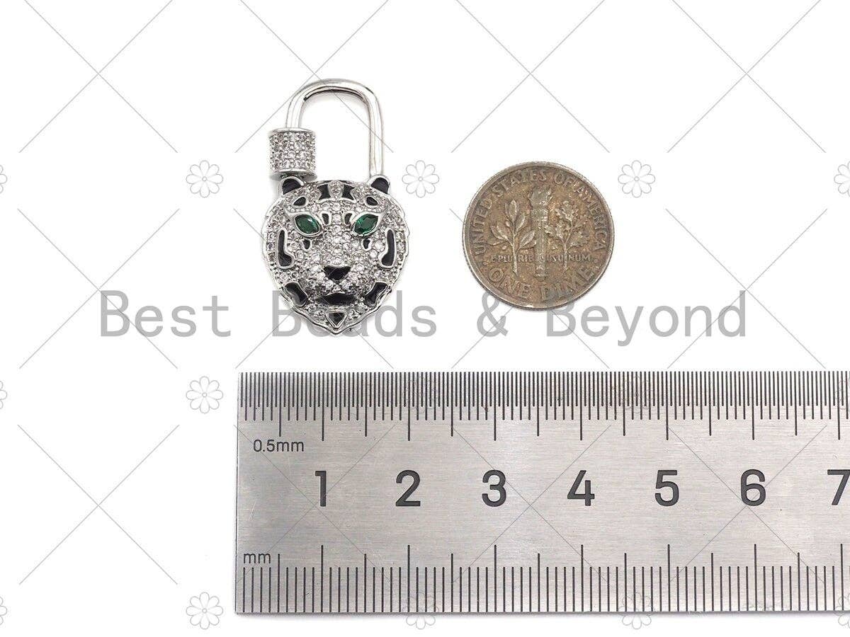 CZ Micro Pave Tiger Head Lock Clasp, Tiger Padlock clasp, Lock clasp, Lock Link, Carabiner clasp, 18x31mm, Sku#K174