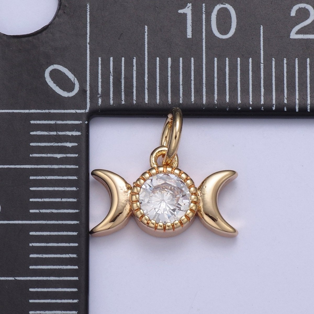 16k Gold Filled Tiny Moon and Cubic Zirconia Charm in Gold micro Pave CZ Bright Double Moon Celestial Charm N-434