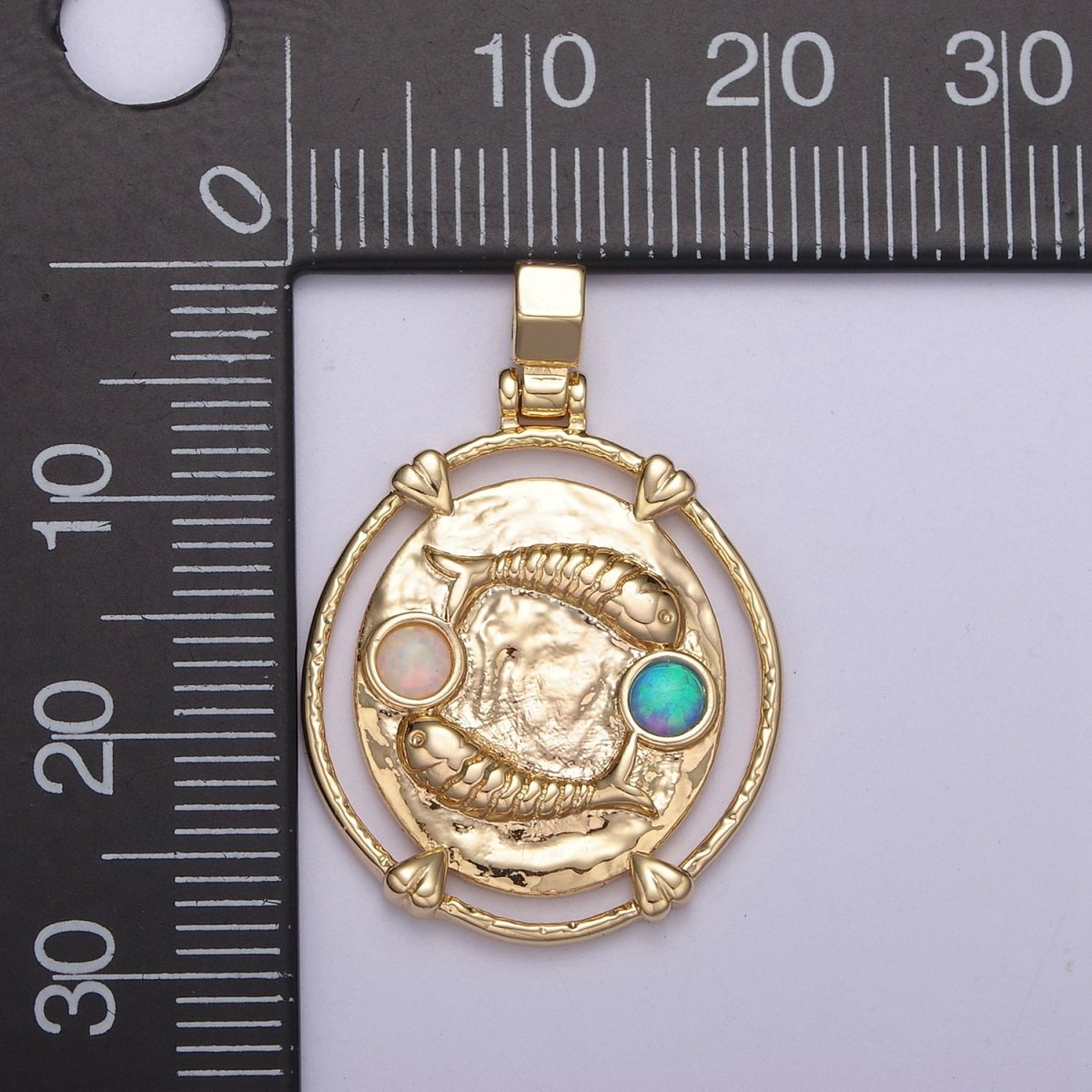 16K Gold Filled White Opal Zodiac Horoscope Heart Edge Oval Medallion Pendant | A-A1869-A-A1874