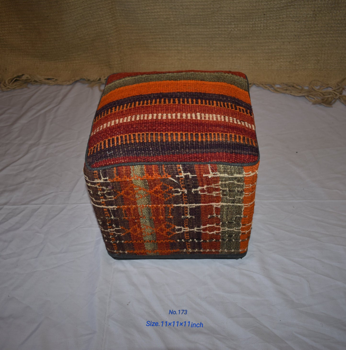 One of a Kind Kilim Rug Pouf Ottoman foot stool - #173