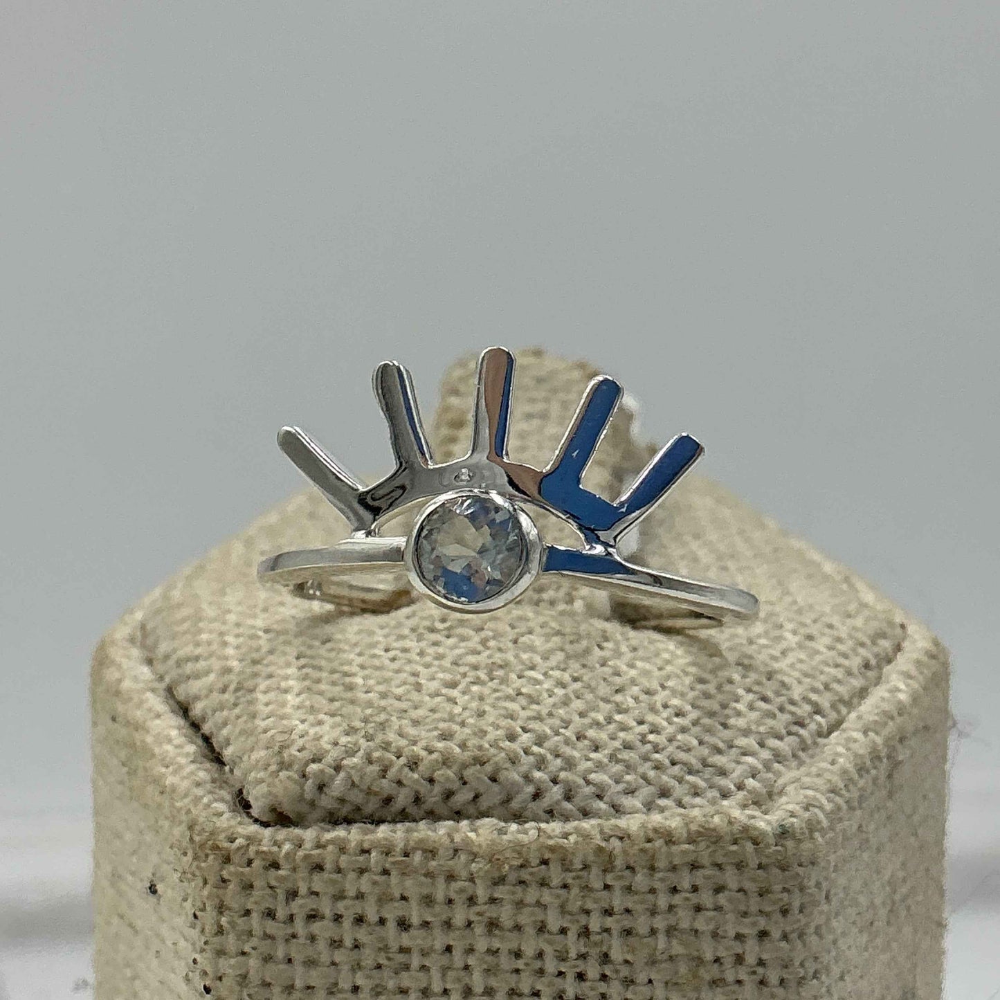 Sterling Silver Aquamarine Eyelash Ring- Size 8 - Peace, Courage & Clear Communication