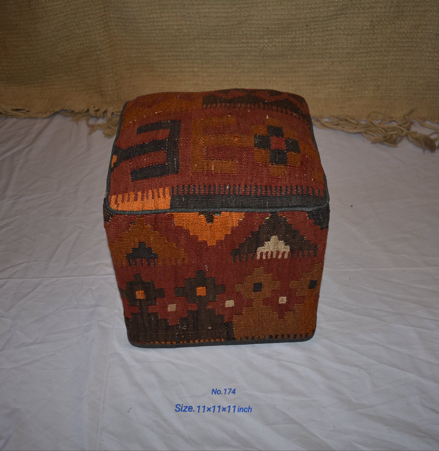 One of a Kind Kilim Rug Pouf Ottoman foot stool - #174