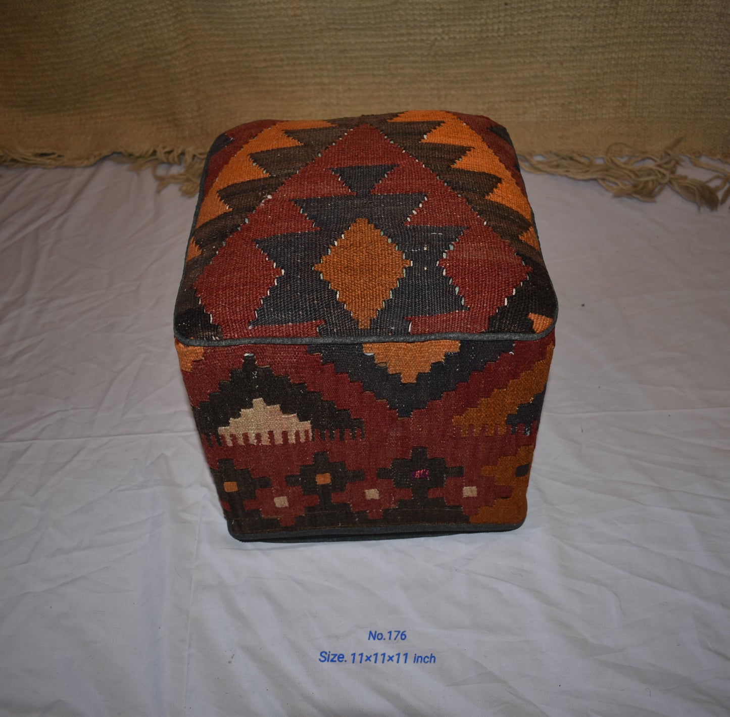 One of a Kind Kilim Rug Pouf Ottoman foot stool - #176