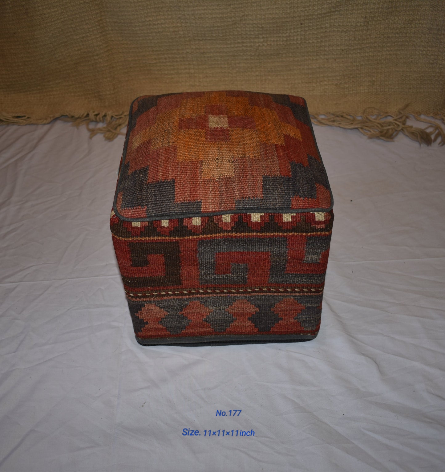 One of a Kind Kilim Rug Pouf Ottoman foot stool - #177