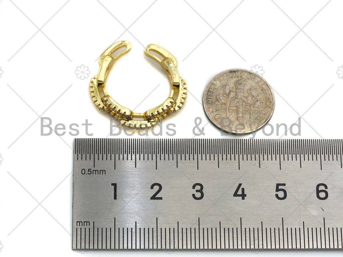 CZ Paper Clip Link Chain Adjustabel Ring, Sku#LK101