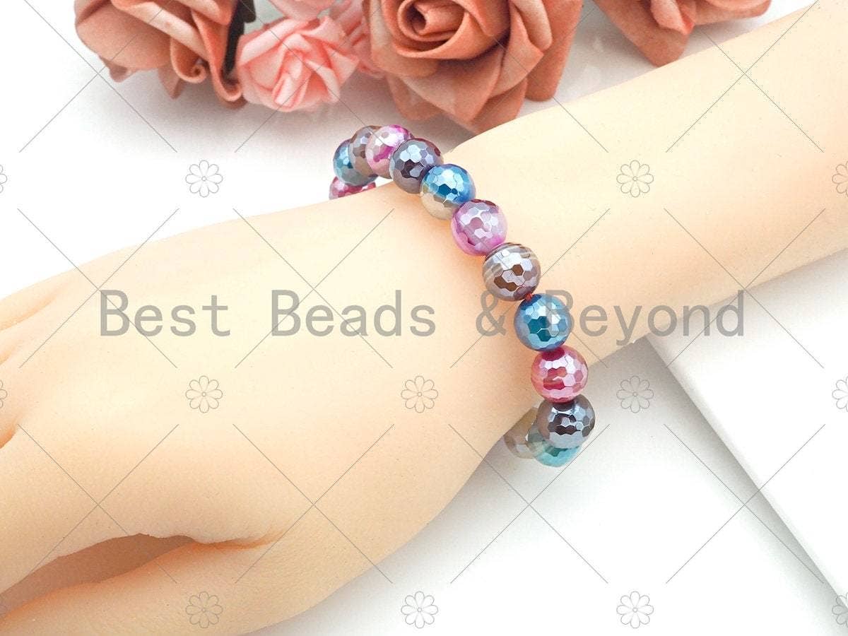 Mystic Multicolor Banded Agate Stretchy Bracelet, U1102