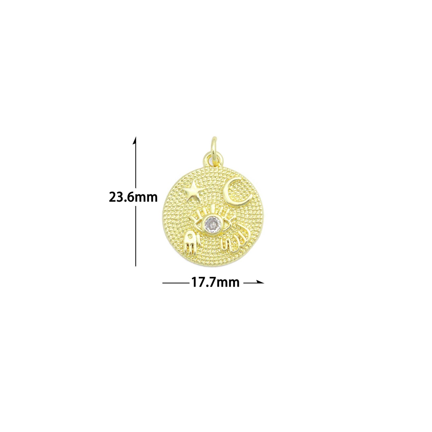Gold Evil Eye star moon hamsa hand On Round Coin Charm Pendant,Sku#LX867