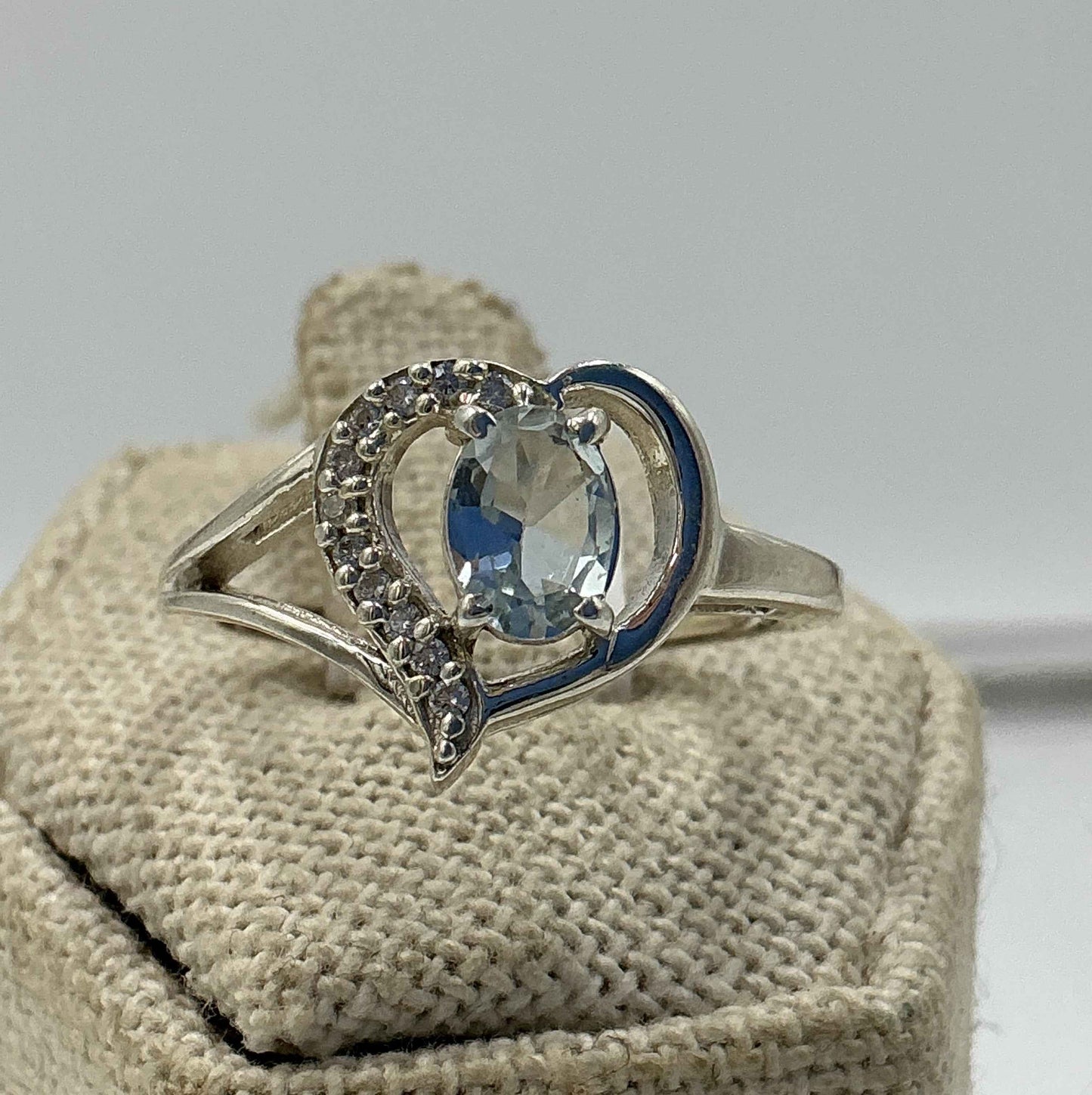 Sterling Silver Heart Aquamarine Ring- Size 9 - Peace, Courage & Clear Communication