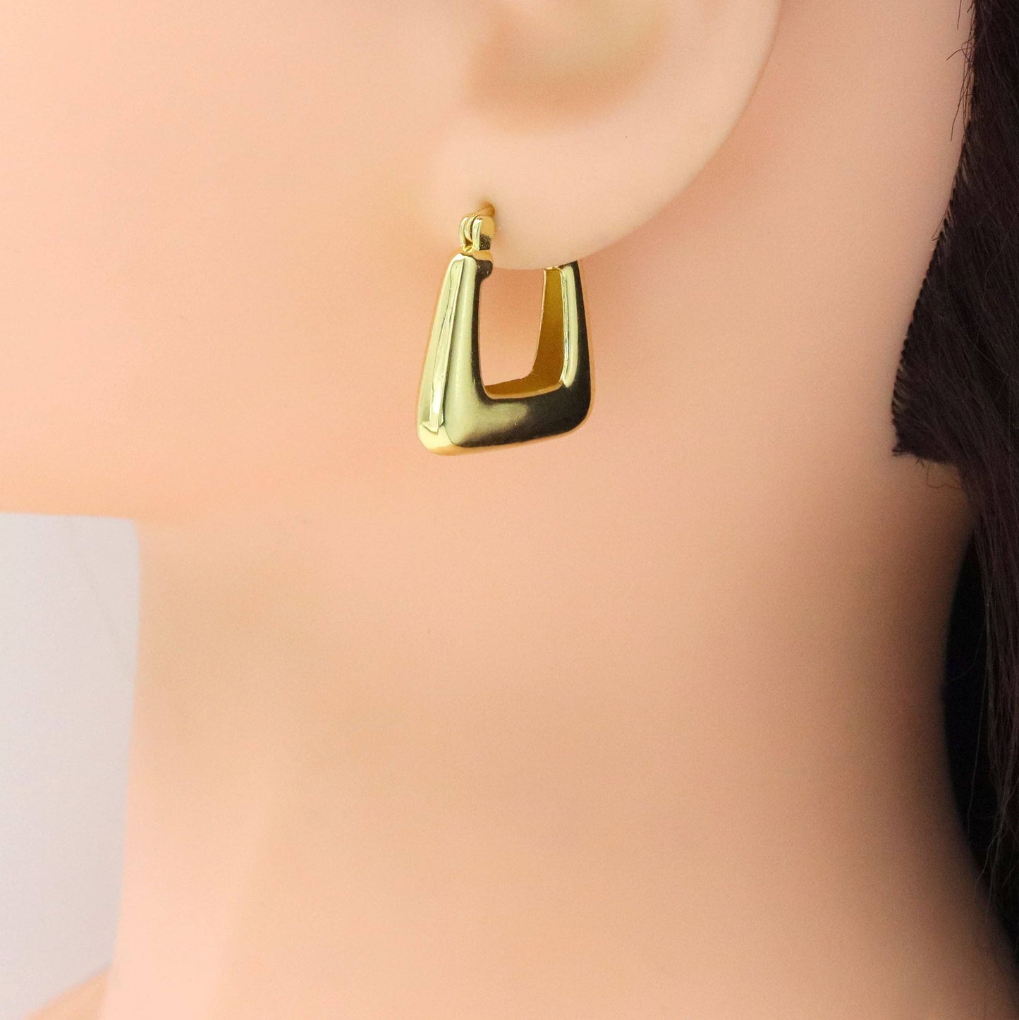 Plain Gold Silver Square Bag shape Hoop Earrings, Sku#A307