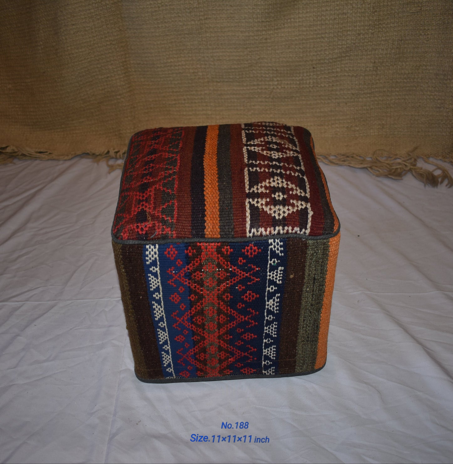 One of a Kind Kilim Rug Pouf Ottoman foot stool - #188