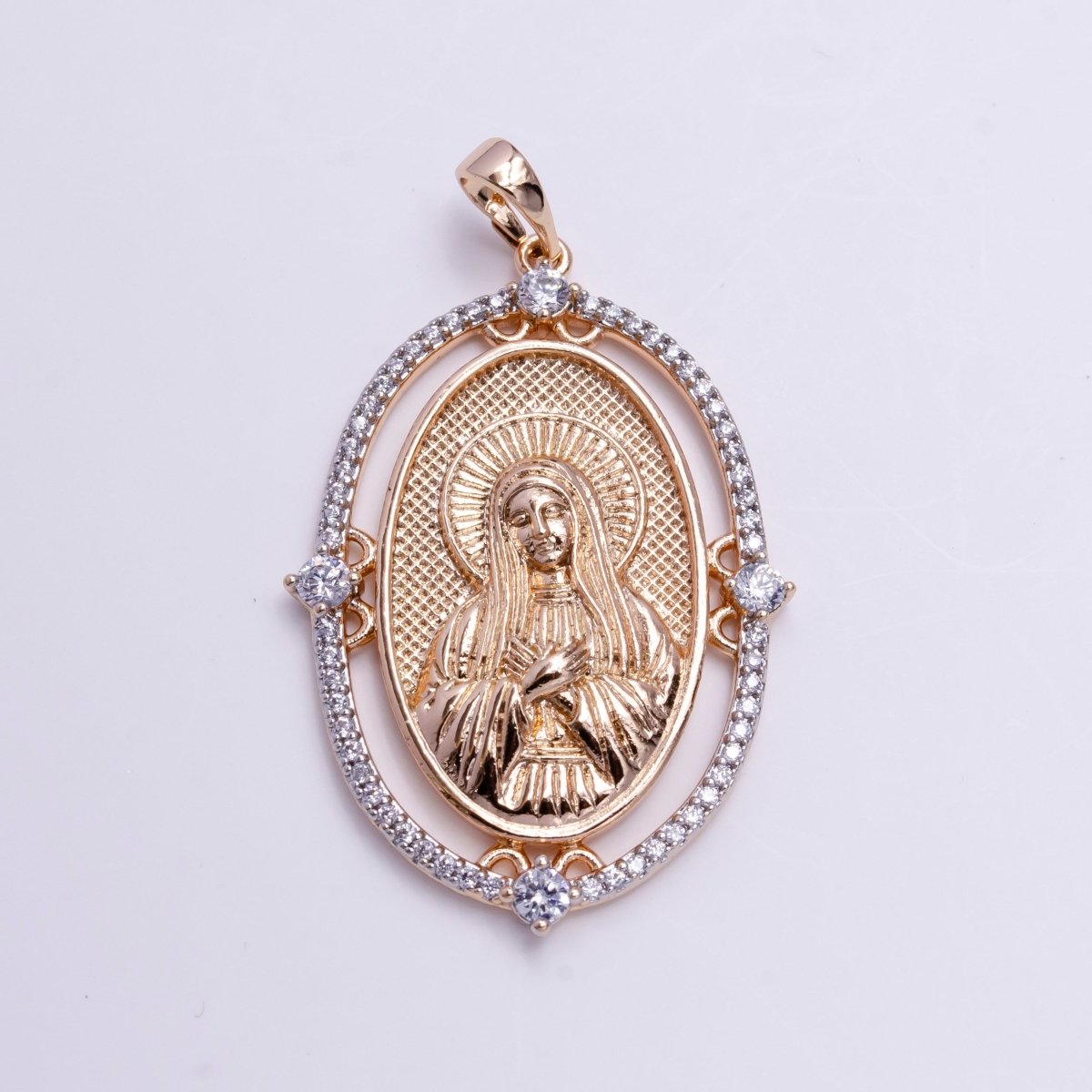 18k Gold Fill Virgin Mary Pendant Mother Mary Vintage Design Pendant Cubic Zircon Micro Pave Charm Religious Pendant Charms I-140