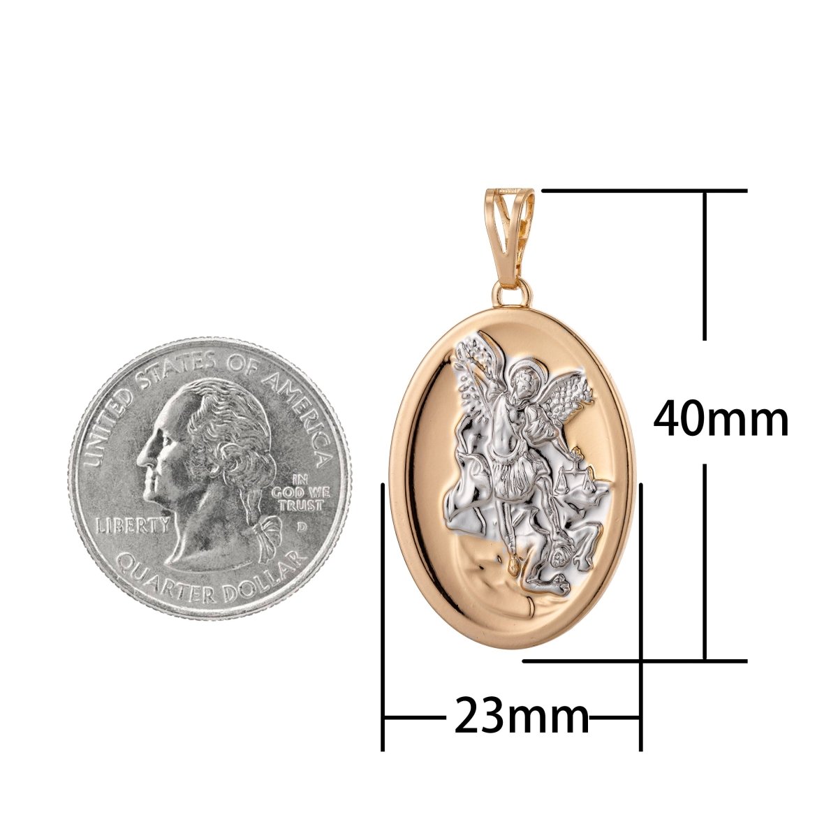 18k Gold Filled Archangel Saint Michael Medal Pendant Double Sided Charm for Jewelry Making H-813