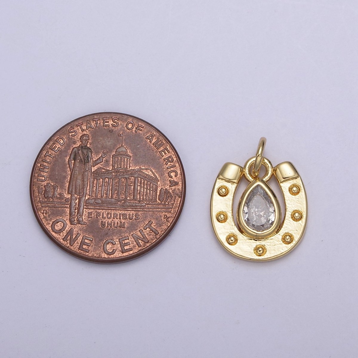 18K Gold Filled Horseshoe Dainty Delicate Small Tiny Lucky Charm Pendant CZ Micro Pave, Horse shoe Pendant for Necklace Component N-709