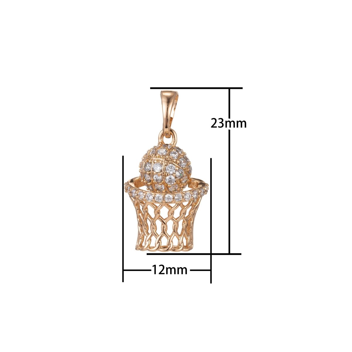 18k Gold Filled Micro Pave CZ Basketball Pendant Charm, Micro Pave CZ Slam Dunk Pendant Charm, Gold Filled Pendant, For DIY Jewelry I-415