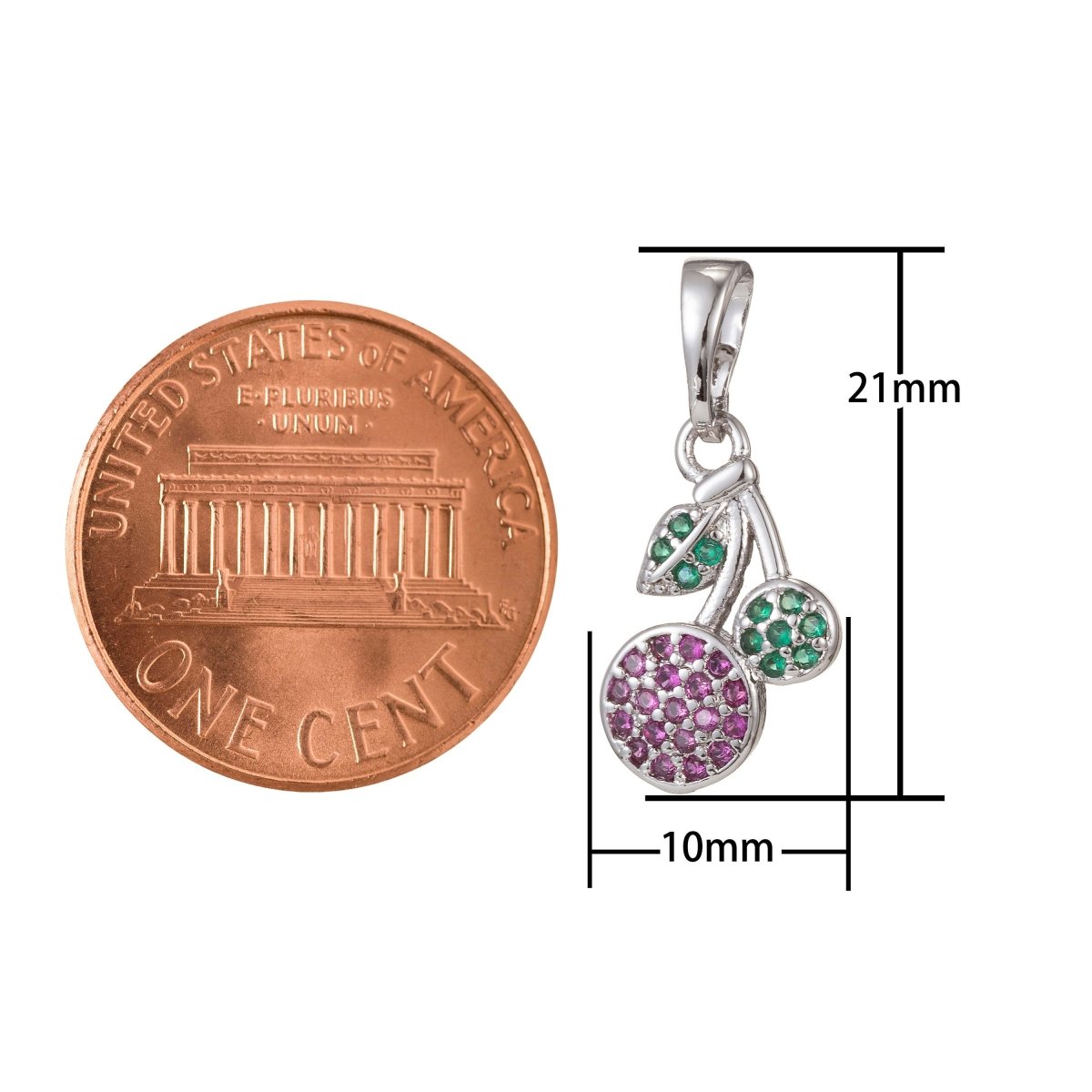 18k Gold Filled Micro Pave CZ Cherry Pendant Charm, Micro Pave CZ Cherry Pendant Charm, Gold Filled Fruit Pendant, For DIY Jewelry I-487 I-523