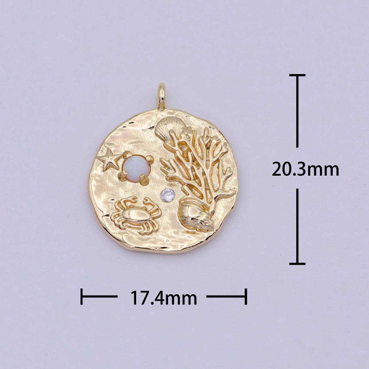 18K Gold Filled Under The Sea Charm with Opal Coral Crab Star Fish Beach Charm, Nautical Jewelry, Ocean N-911