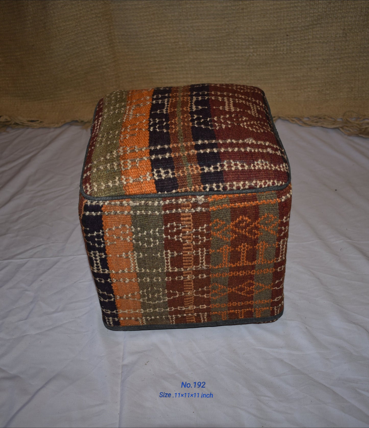 One of a Kind Kilim Rug Pouf Ottoman foot stool - #192