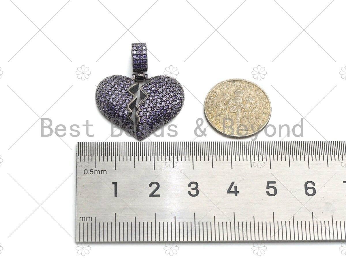 Cz Micro Pave broken Heart Pendant/Charm, Turqoise/Fuchsia/Cobalt/Green/Violet CZ Pave Charm , 21x23mm,sku#ML15