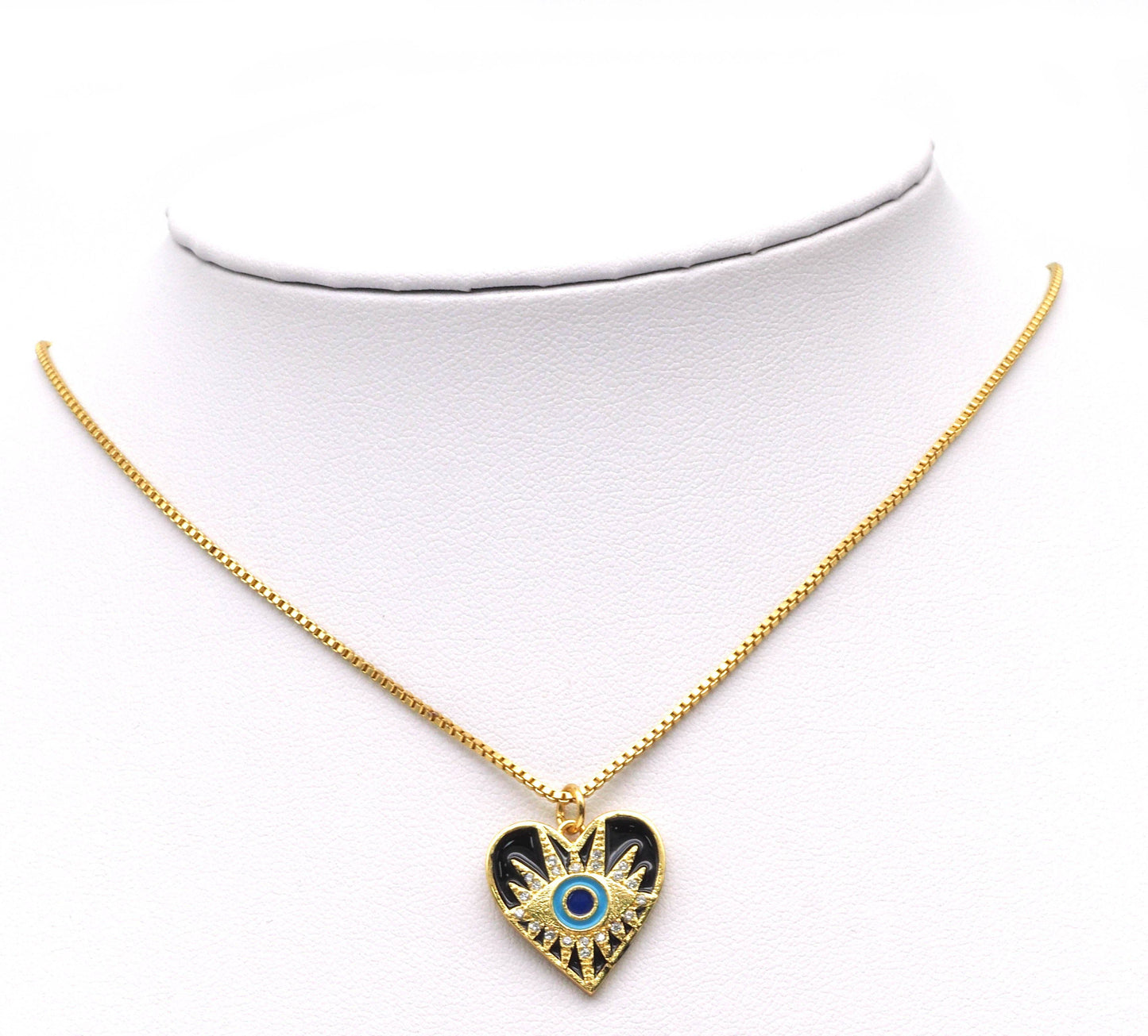 CZ Enamel Evil Eye On Heart Shape Pendant, Sku#Z1430