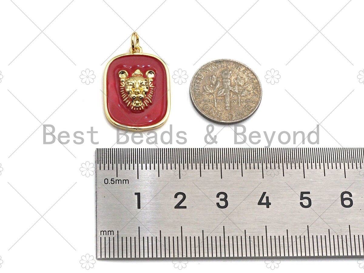 Colorful Enamel Medallion Lion Head On Rectangle Pendant, Embossed Enamel pendant,Enamel Jewelry,16x23mm,sku#Z1241