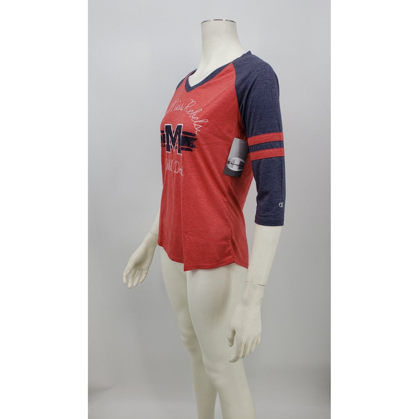 Champion NCAA Mississippi Old Miss Rebels Womens Poly+ Raglan Tee, Size Medium
