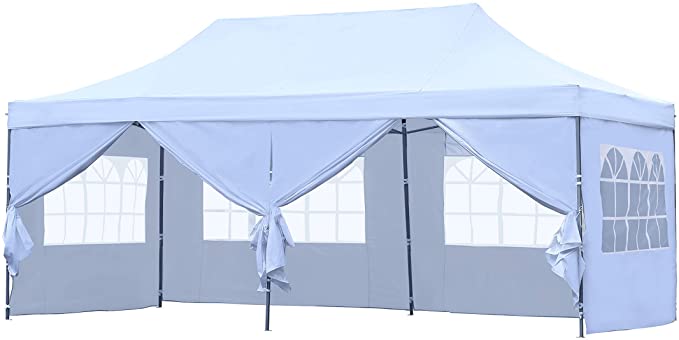 Ainfox 10x20Ft Pop up Canopy Tent, Party Heavy Duty Instant Gazebo with 4 Removable Sidewalls,4 Transparent Windows and 2 Zipper Doors