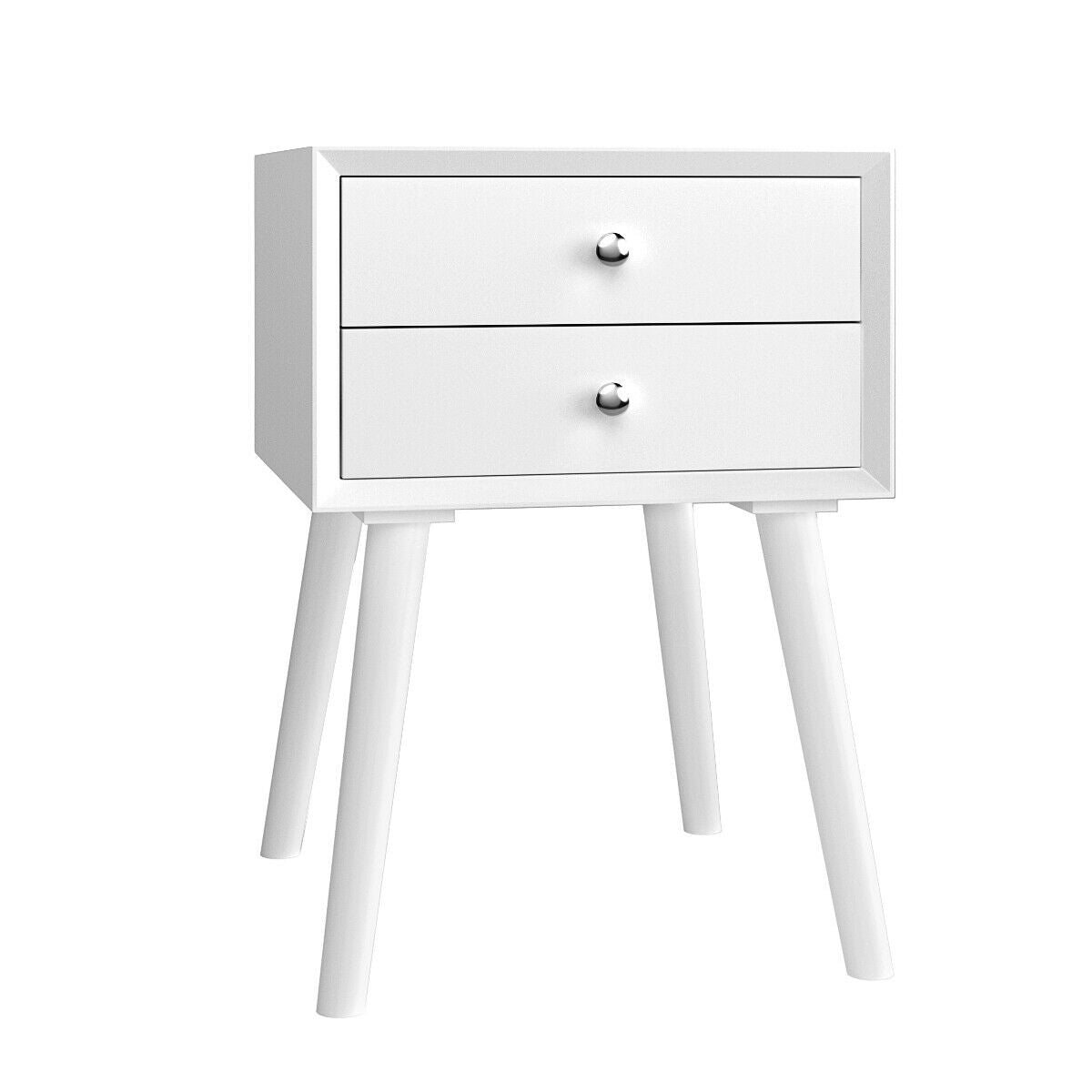 Wooden Nightstand Mid-Century End Side Table with 2 Storage Drawers