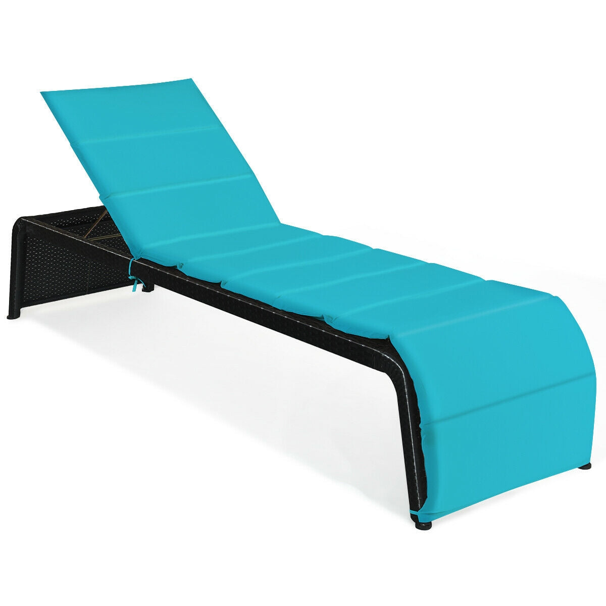 Patio Rattan Lounge Chair Back Adjustable Chaise Recliner with Cushioned