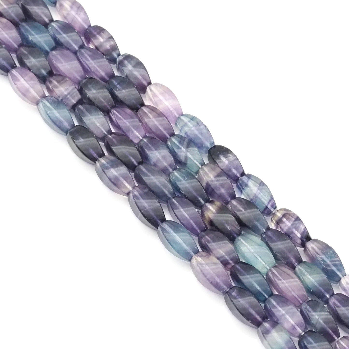 Genuine Fluorite Twisted Rice Beads, 8x16mm, Sku#U1562