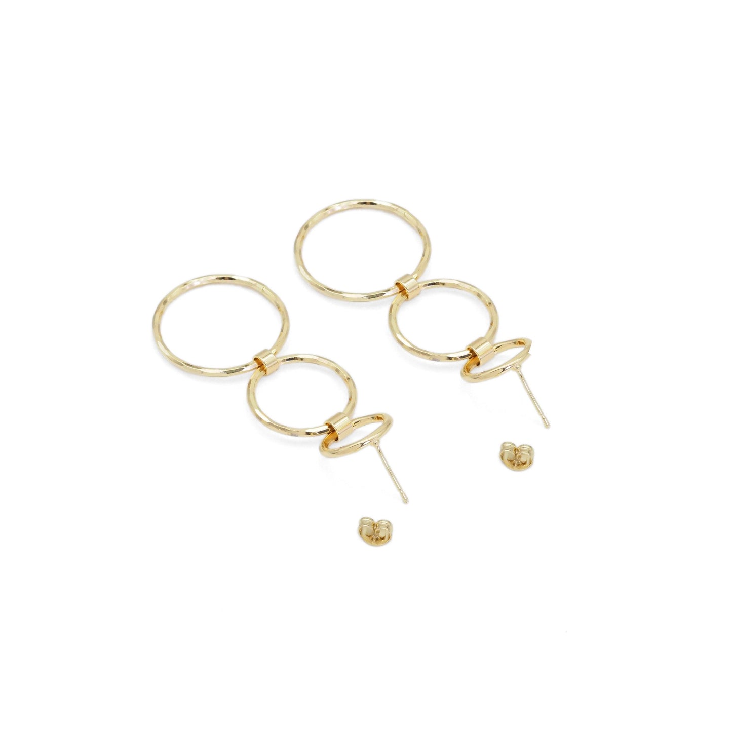 Gold Three Round Ring Dangle Earrings, Sku#ZX137