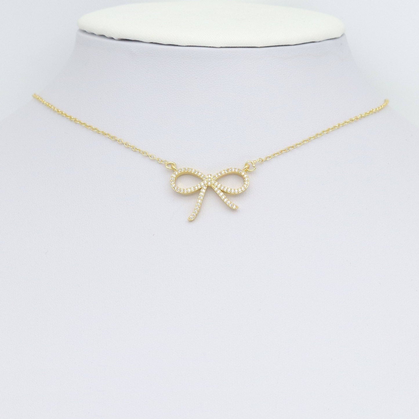 Clear CZ Gold Bow knot Connector Charm Pendant, Sku#LK1020