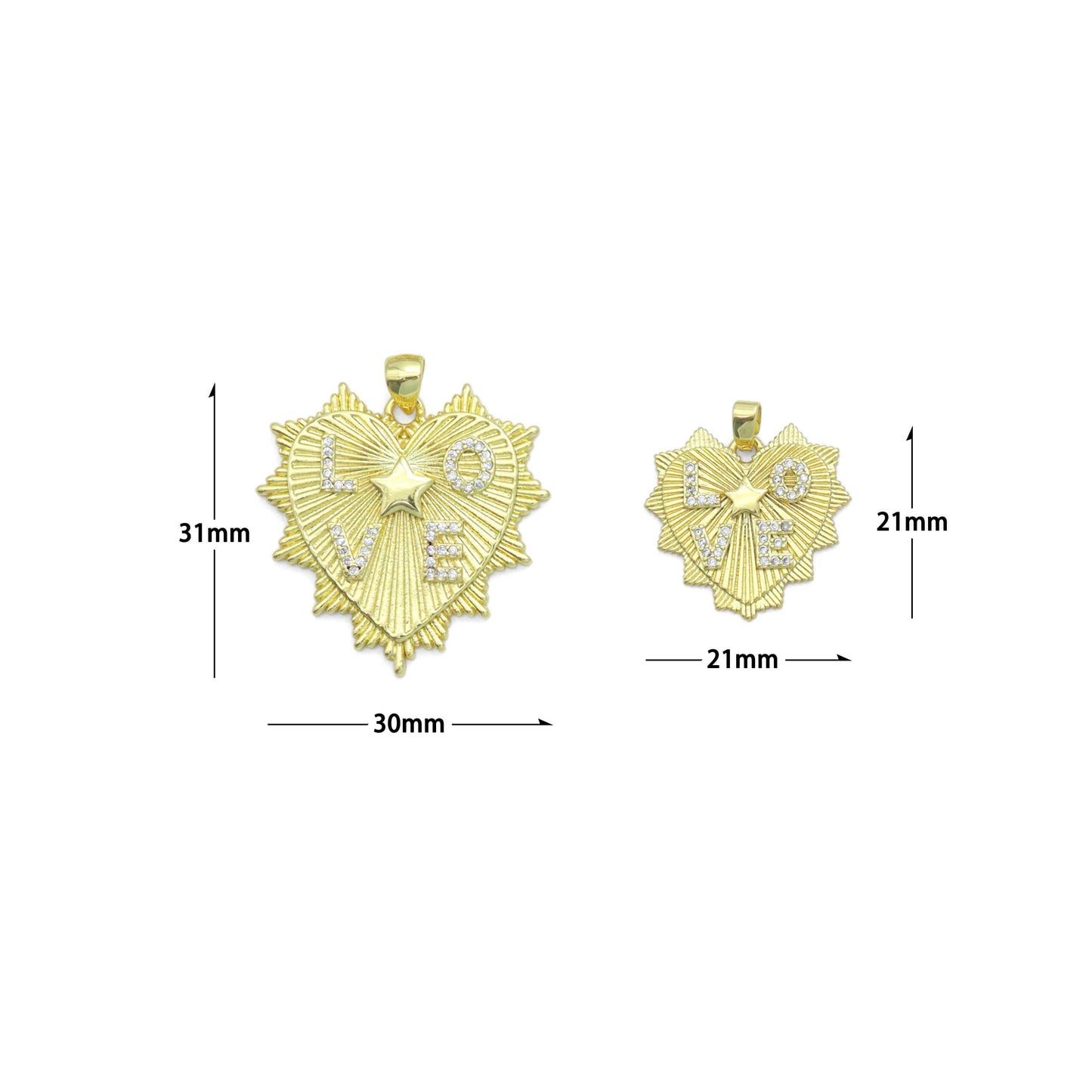 CZ Love Star Heart Charm Pendant, Sku#LX792