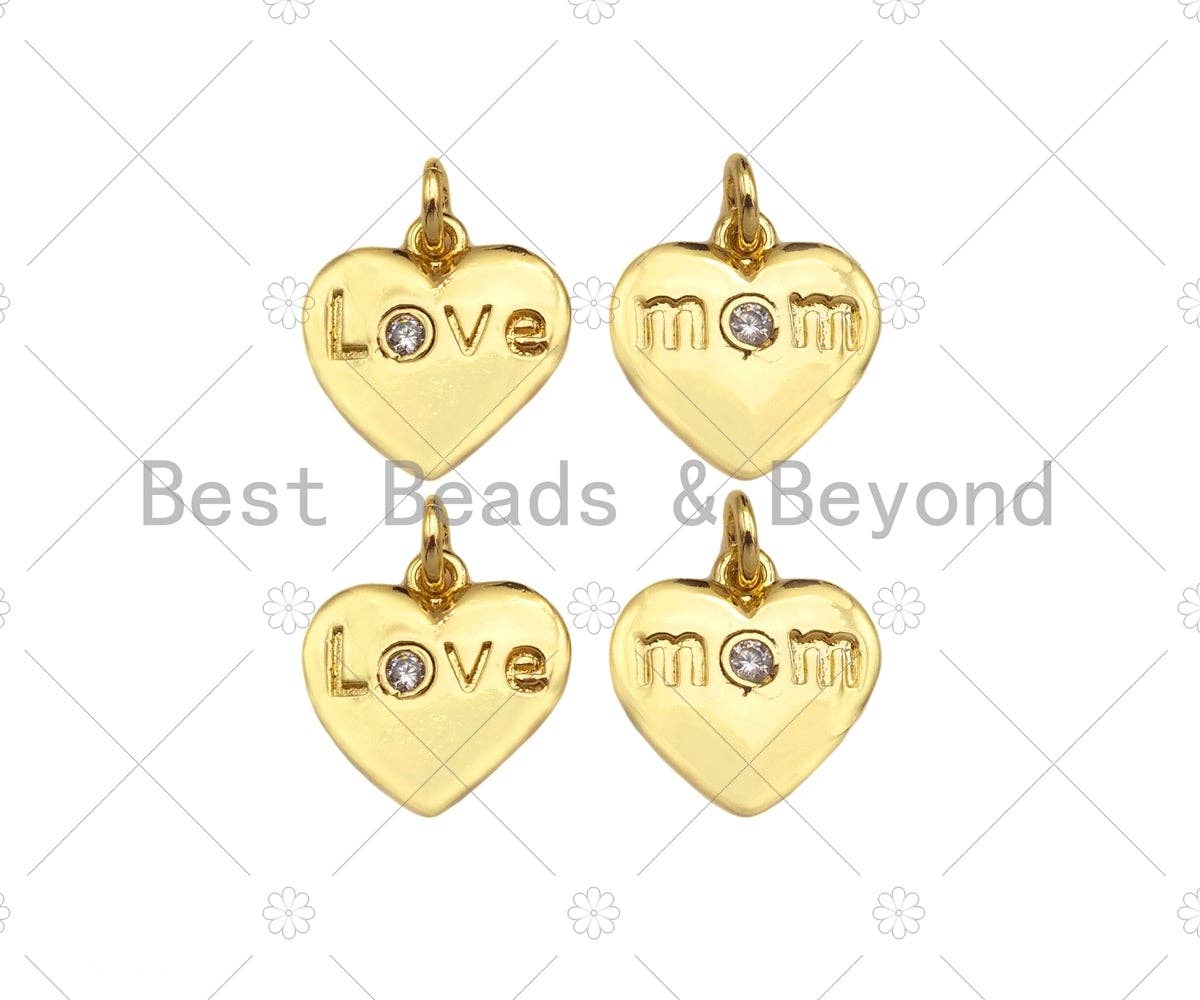 Love/Mom Word On Heart Shape Pendant18K Dainty Gold Medallio