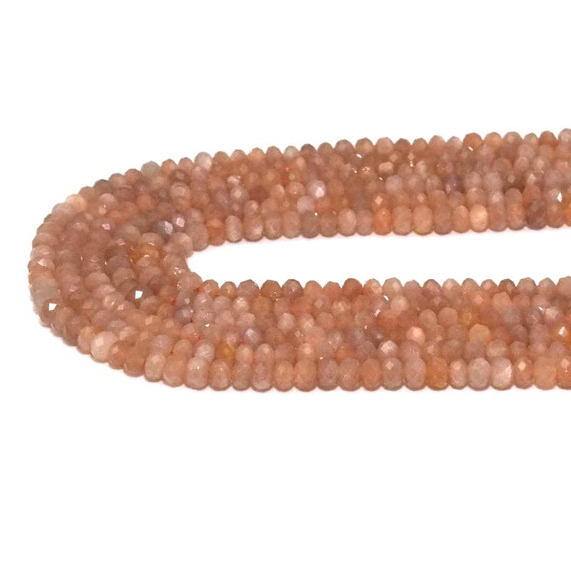 Genuine Peach Moonstone Rondelle Faceted Beads, 4x6mm, Sku#U1509