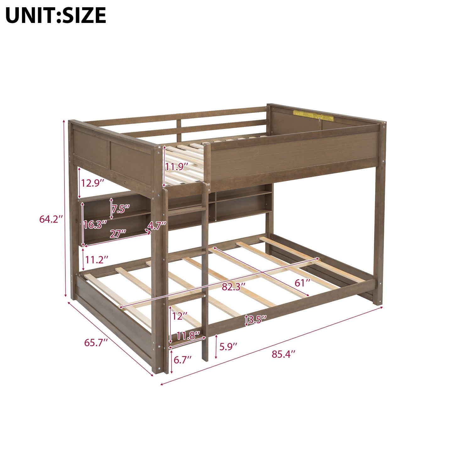 Queen over Queen Bunk Bed with Storage Cabinets and USB Ports