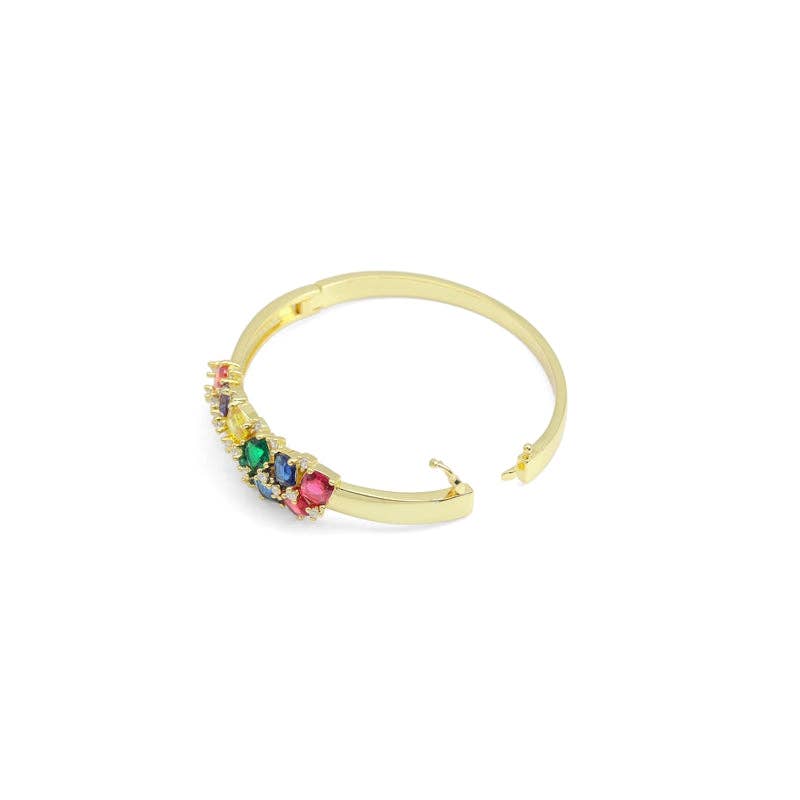 Clear Colorful CZ Diamond Cluster Bracelet, Sku#LX619
