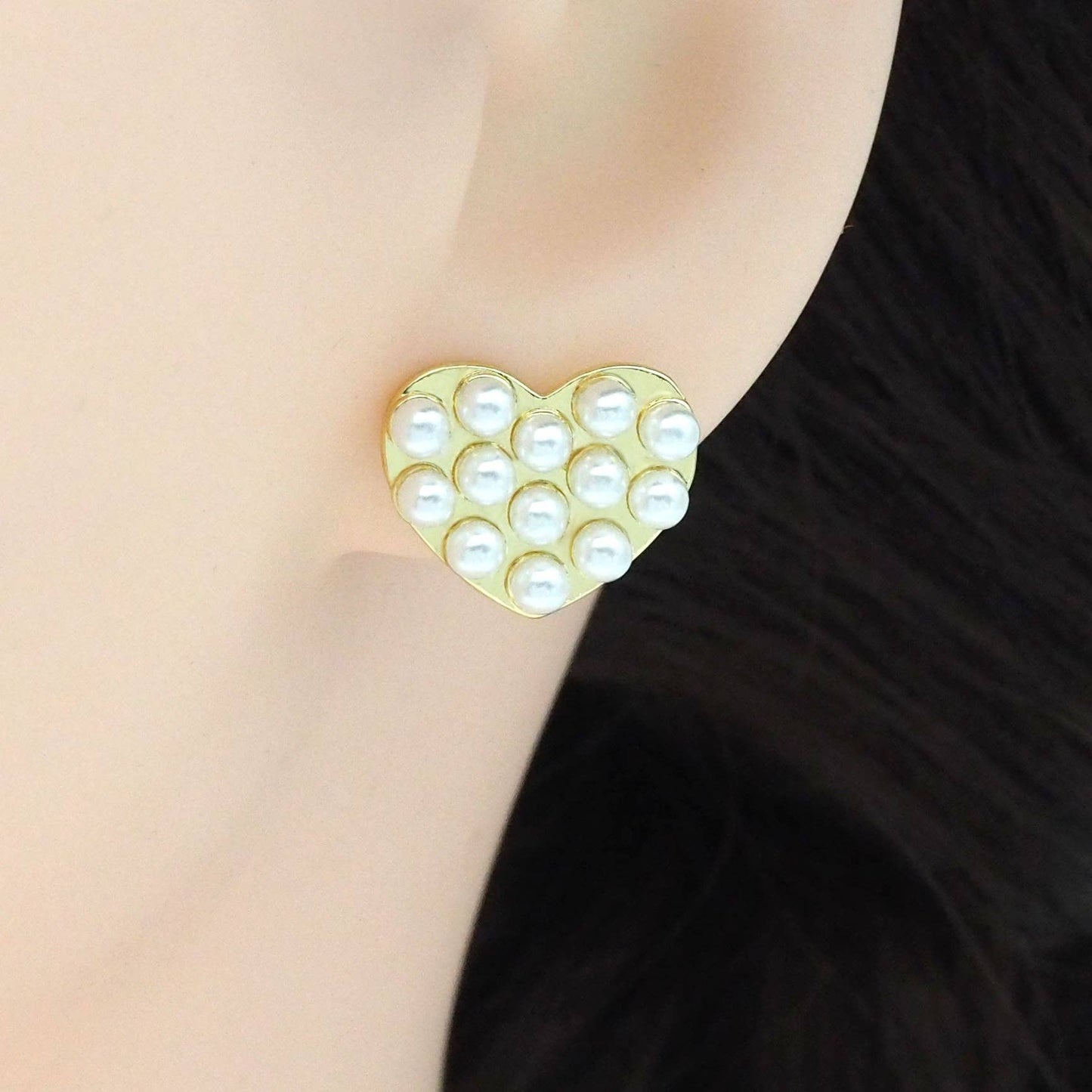 Pearl Heart Stud Earrings, Sku#LK857
