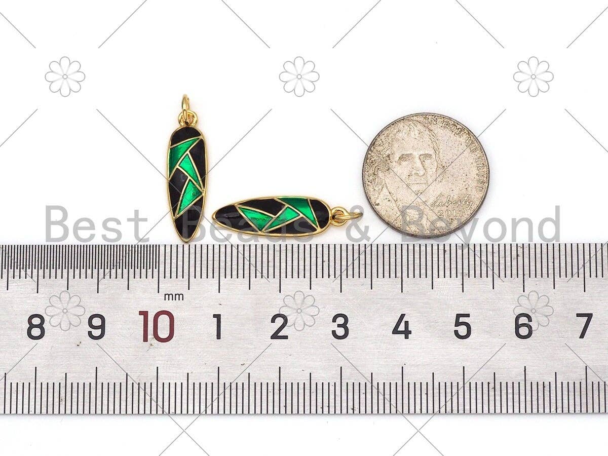 Green and Black Enamel Teardrop Shape Pendant,18K Gold Filled Enamel Charm,Enamel Jewelry,23x7mm,Sku#LK410