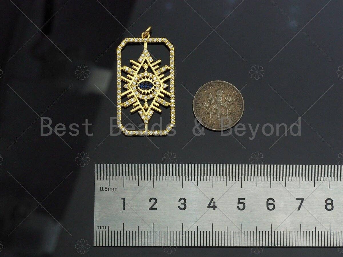 CZ Micro Pave Evil Eye On Rectangle Shape Pendant/Charm,Cubic Zirconia Charm, Necklace Bracelet Charm Pendant,20x37mm, Sku#L517