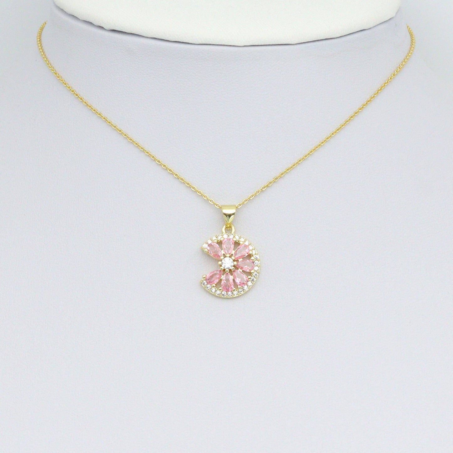 Pink Baguette CZ Lemon flower Charm Pendant, Sku#LK1086