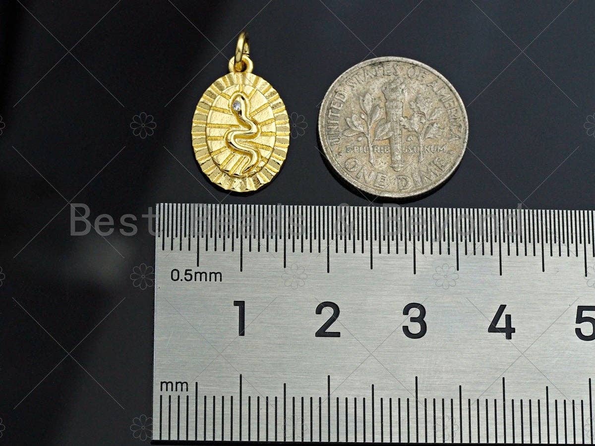18k Shiny Gold Embossment Snake Oval Charms, Dainty Charms, Oval Pendant, Snake Pendant, Oval Necklace Charms, 12x17mm, Sku#Z1182