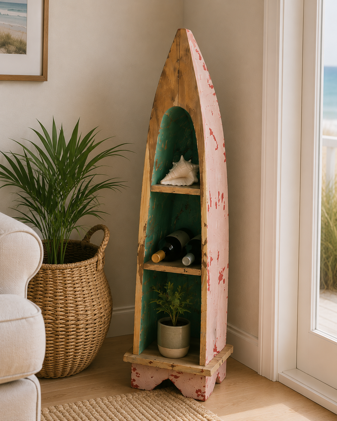 Authentic Reclaimed Boat Wood Small Canoe Shelf – Bali, Indonesia