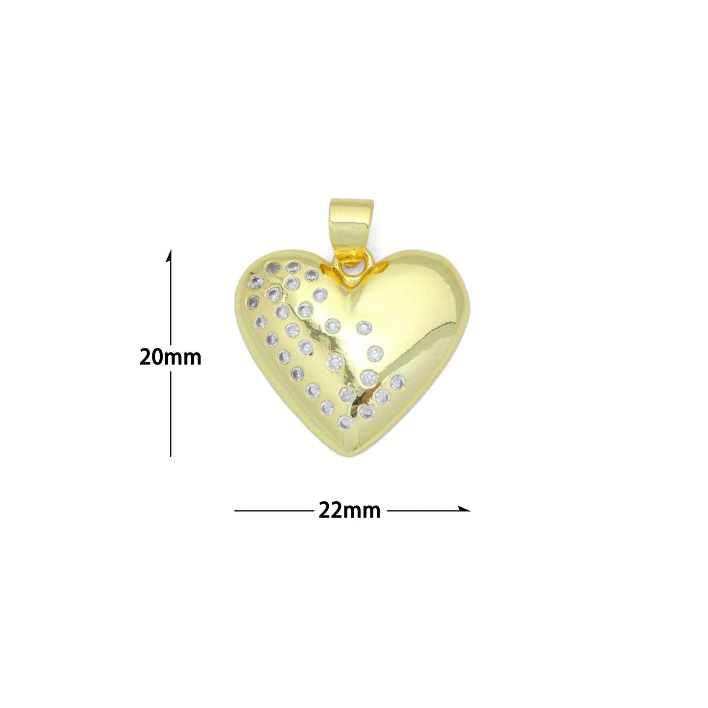 CZ Puffy Heart with Diamond Charm Pendant, Sku#LK1153