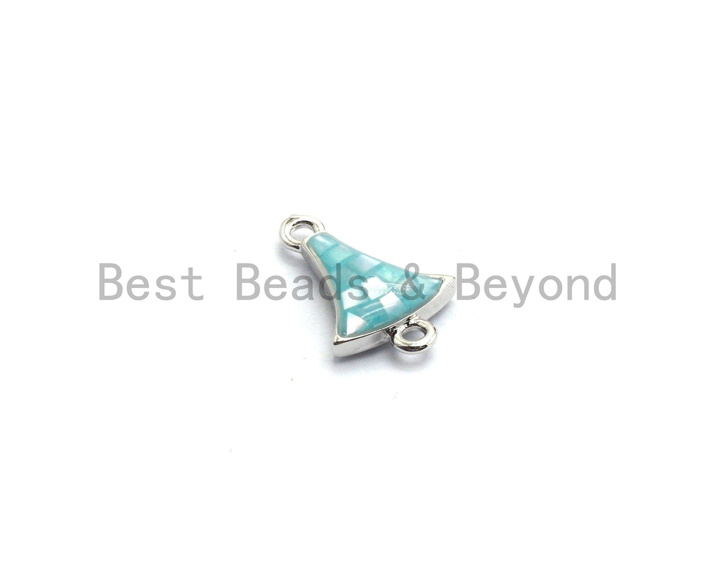 100% Natural Shell Aqua Blue Fan Shaped Connector with Gold/Silver Plated Edging, Blue Shell Connector, Shell Jewelry, 10x15mm,SKU#Z262