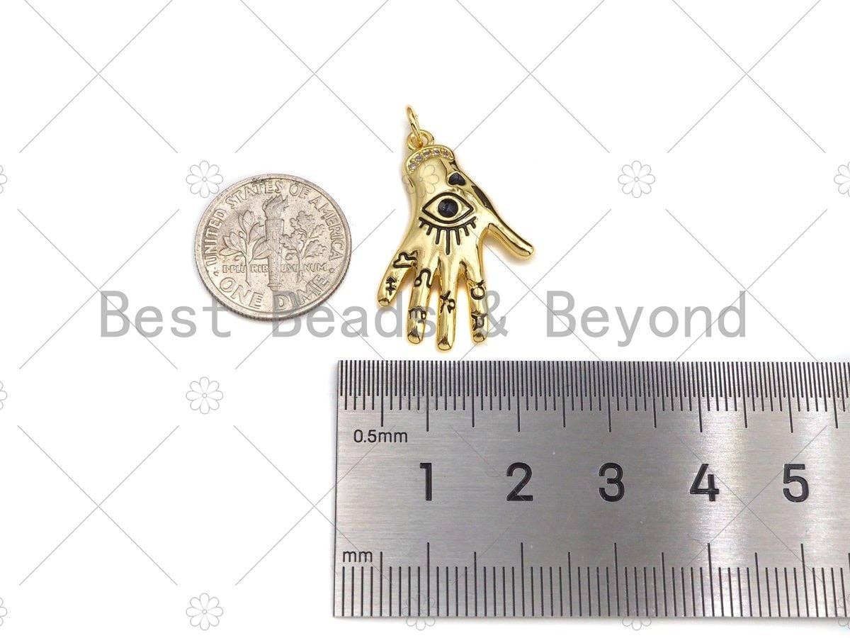 Evil Eye on Hand Shape Pendant/Charm, Lucky eye Enamel Jewel Hand Pendant, Gold Tone, 18x27mm,Sku#LK05