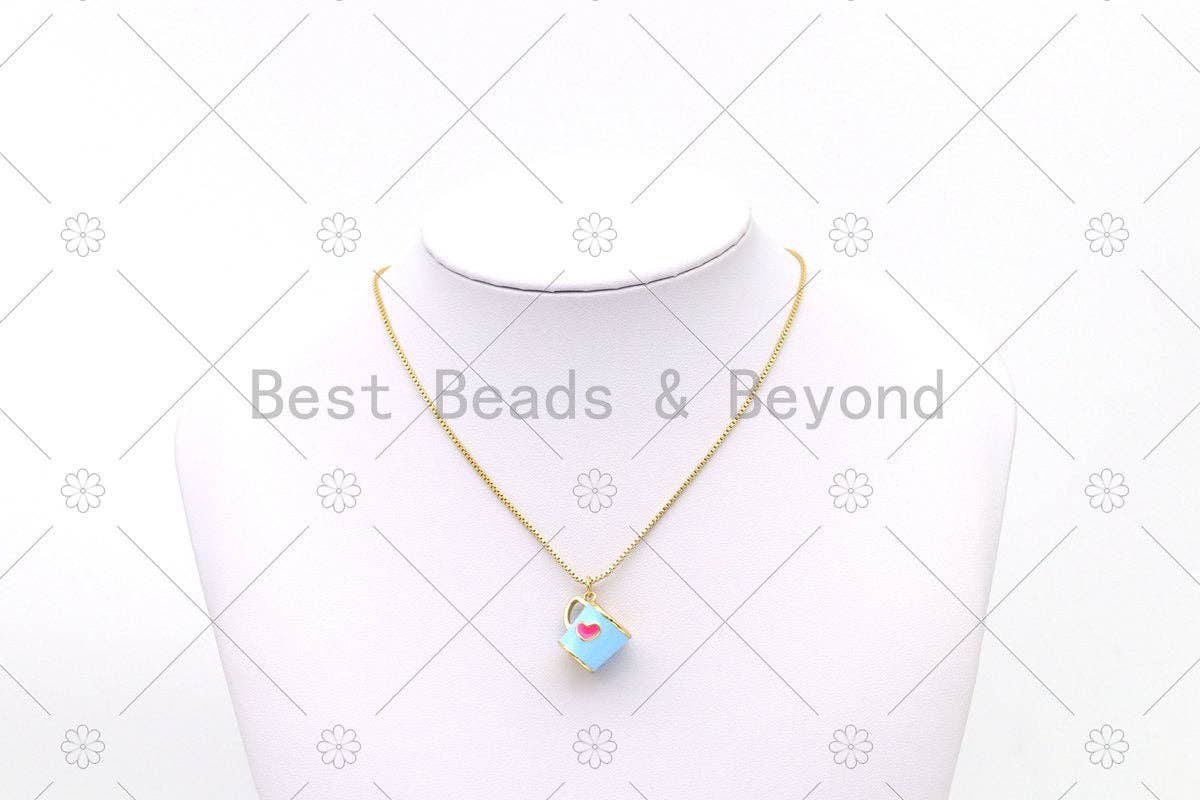Gold Heart on Colorful Enamel Coffee Cup Shape Pendant, 18K Gold Filled Cup Charm,Necklace Bracelet Charm Pendant, 17x14mm,Sku#LK492