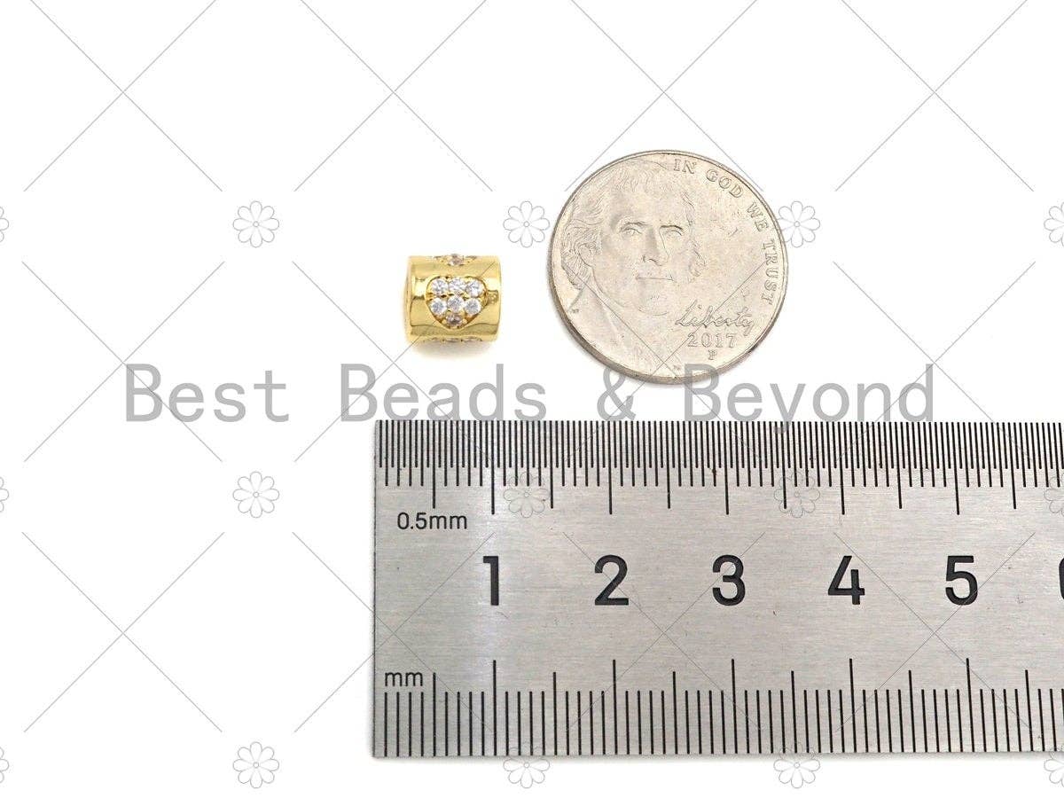 CZ Micro Pave Heart Shape On Large Hole Tube spacer Beads,Clear CZ Drum Barrel Spacer,Men's Jewlry,7x8mm, Sku#C119