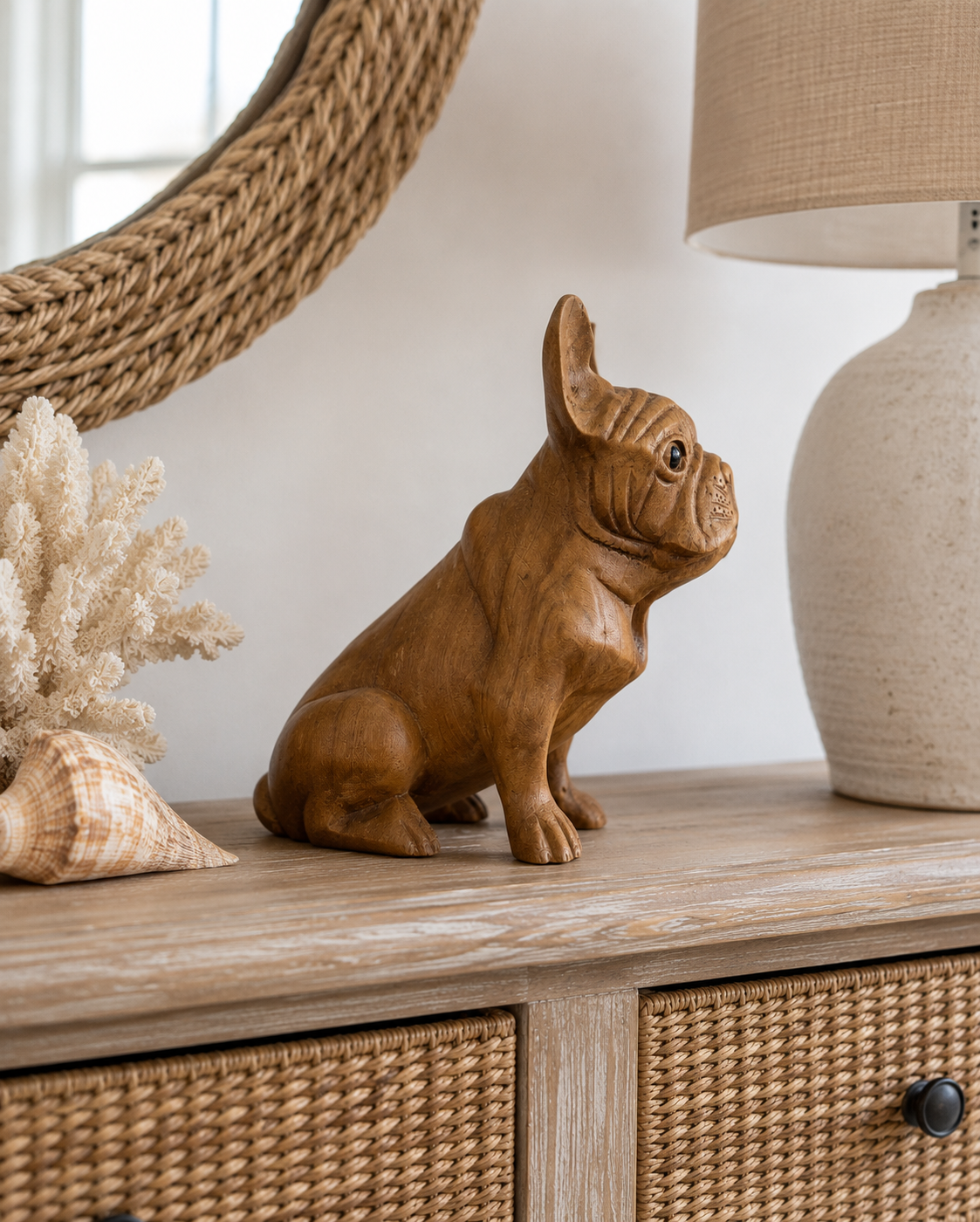 Hand Carved French BullDog sitting (Small)