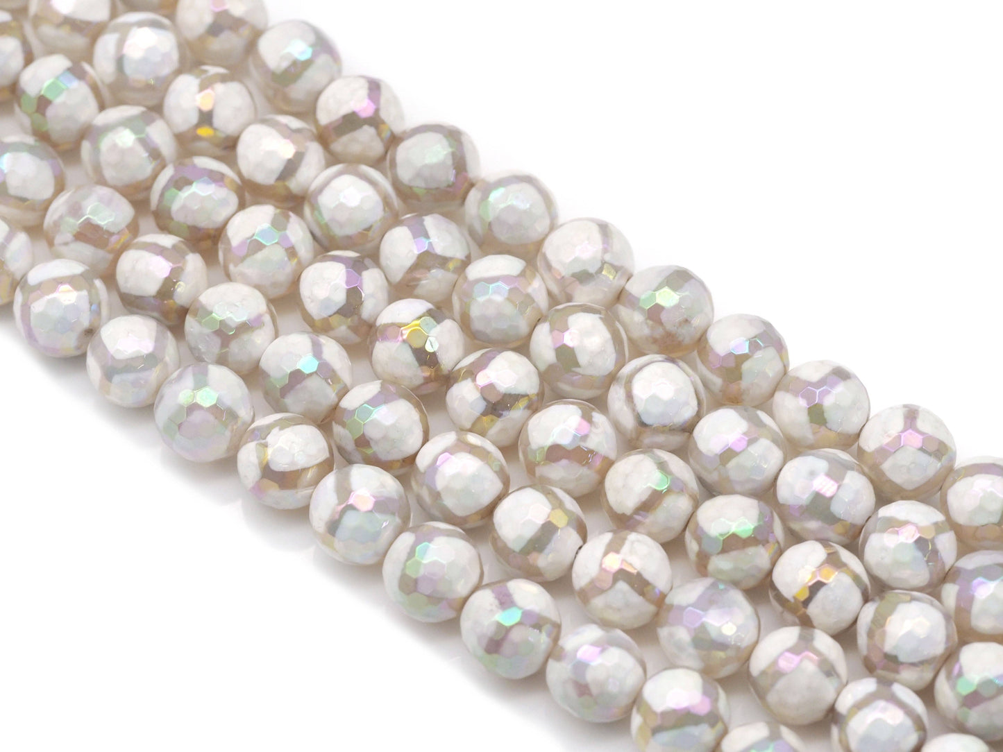 AB Mystic White Tibetan Agate Football Round Beads, 8mm/10m/12mm, Sku#UA240
